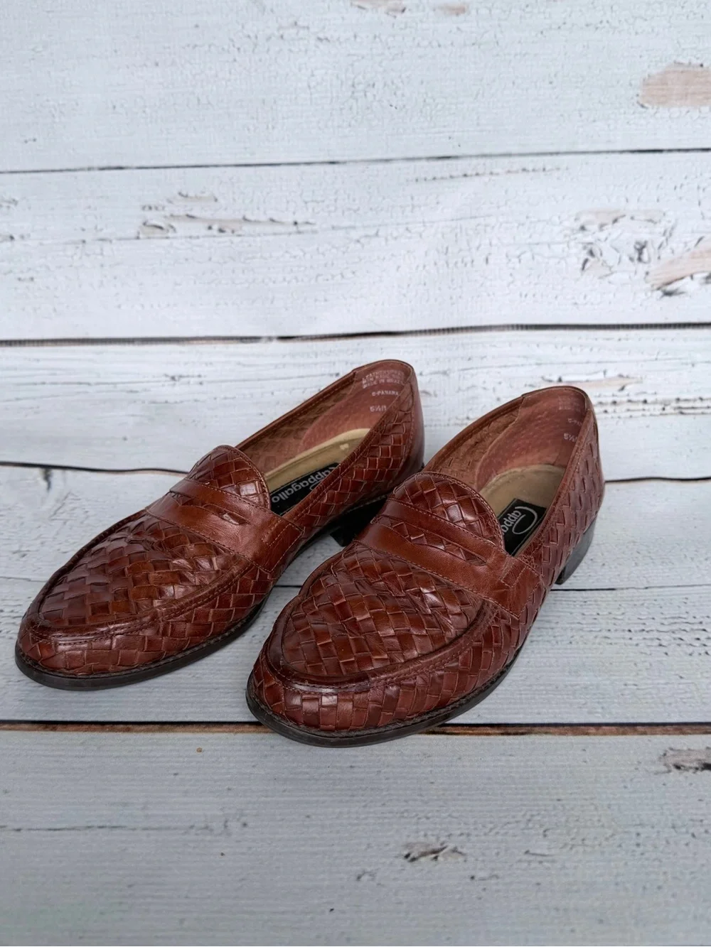Vintage Pappagallo Brown Woven Leather Penny Loafers - Size 5.5